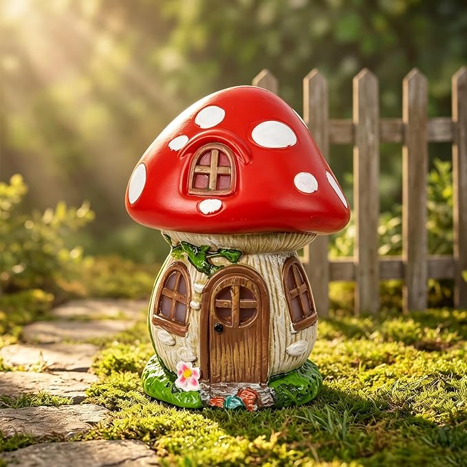Mushroom Fairy Garden House - 11 inch Resin Fairy Garden Accessories Figurines, Waterproof Whimsical Mushrooms Garden Statue Houses for Outdoor,Outside, Lawn