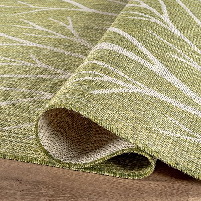 Washable Indoor Outdoor Rug 8x10 Modern Area Rugs Branch Pattern Non Shedding Waterproof Easy Clean Patio Deck Porch Living Room Bedroom Garden RV (8 X 10 Olive)