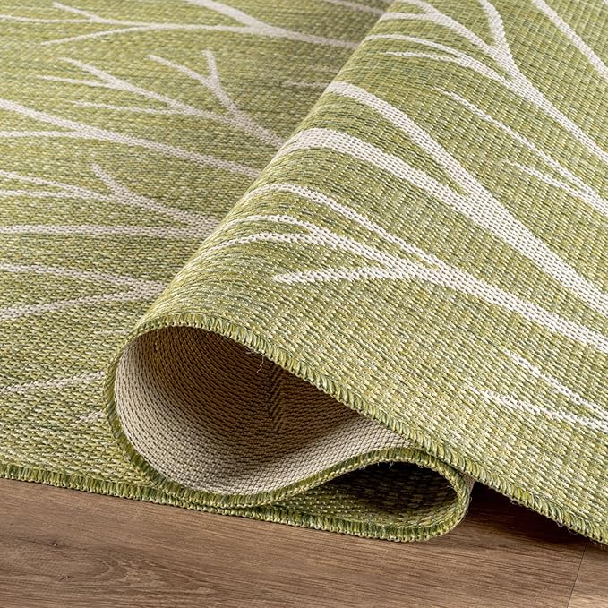Washable Indoor Outdoor Rug 9x12 Modern Area Rugs Branch Pattern Non Shedding Waterproof Easy Clean Patio Deck Porch Living Room Bedroom Garden RV (9 X 12 Olive)