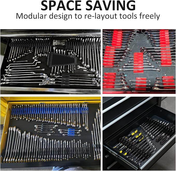 DEHOYI 48 pcs MAGNETIC Modular Wrench Organizers for Tool Drawers - Wrench Rack with Metric&SAE Labels, Perfect Tool Storage Holder. Gift for mechanics (Blue)
