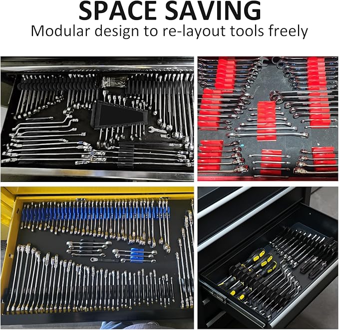 DEHOYI 48 pcs Magnetic Modular Wrench Organizers for Tool Drawers - Wrench Rack with Metric&SAE Labels, Perfect Tool Storage Holder with Magnet. Gift for mechanics (Red)