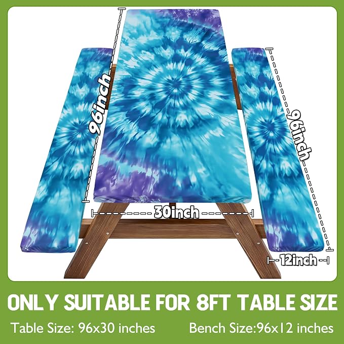 Fitted Picnic Table Cover with Bench Covers Vinyl Waterproof Elastic Edges Fitted Rectangle Table Cloth Patio Tablecloth Camping Gear Essentials Rv Accessories Road Trip Supplies Car Travel Must Have