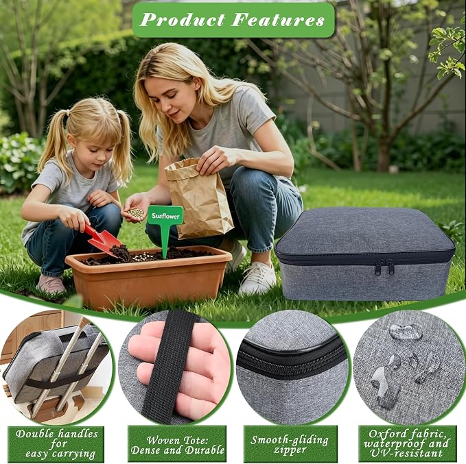 Seed Storage Organizer Kit, Seed Packet Organizer, Gray | Moisture-proof, Come with Clear Storage Organizer Boxes, envelopes, Labels, Portable gift for Gardeners, Hobbyists