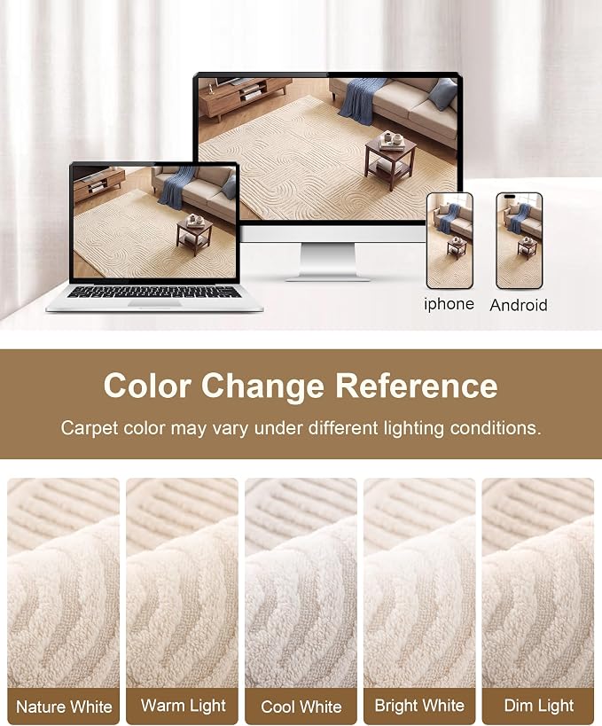 Carvapet 5x7 Area Rug Beige Modern Geometric Maze Washable Carpet | Soft plush rug with 3D high low pile texture and skid resistant backing for living rooms and bedrooms