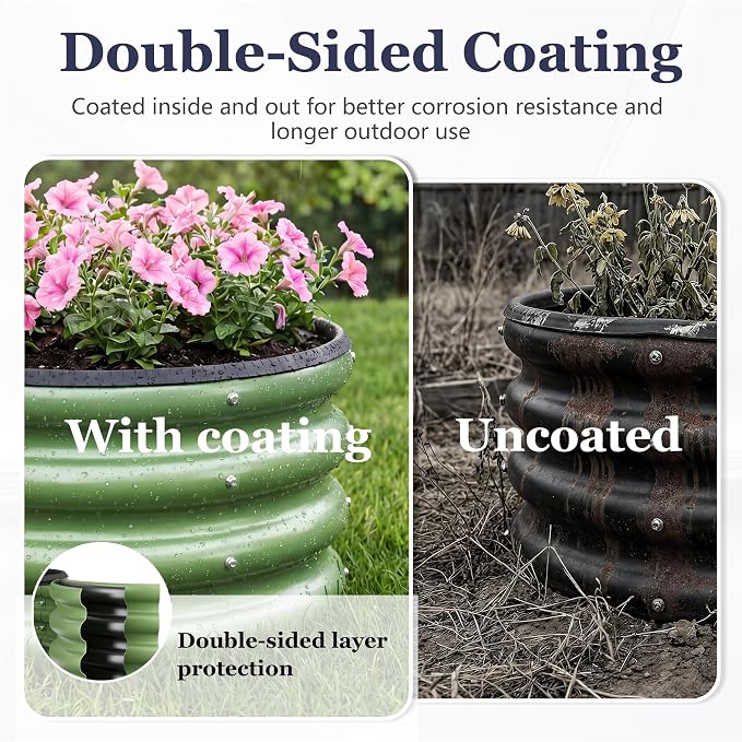2 x 2 x 1 ft Round Raised Garden Bed, Green 3 Pack 0.6 mm Thick Galvanized Steel Planter Box with Double Layer Paint and Safety Edge Trim for Vegetables Flowers Herbs Outdoor Garden