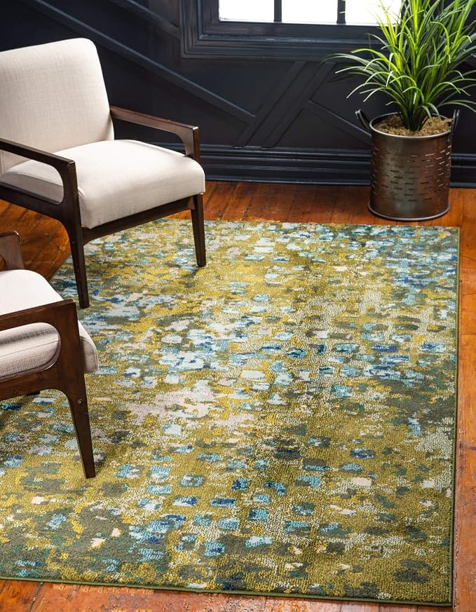 Unique Loom Jardin Collection Colorful, Vibrant, Abstract, Modern Area Rug (8' 0 x 11' 0 Rectangular, Green/ Olive)