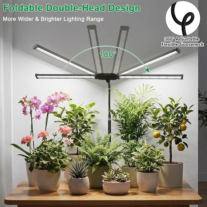 2-Pack Grow Light for Indoor Plants Growing,6000K LED Lamp for Desk Plants | Sun Spectrum with White Red Blue LED,Light Strip Foldable & Height Extendable 9-25'', Auto Timer 4 8 12Hrs