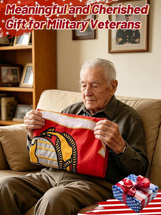 Double-Sided Embroidered Flags for Outside 3x5-210D Oxford Fabric Weatherproof Military Flags with 2 Brass Grommets for Garden Patio Decor, Gift for Veteran & Service Member (Red)