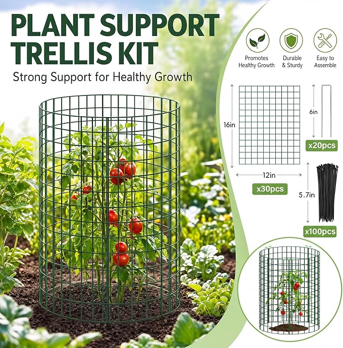 10 Packs Plant Protectors from Animals, 30Pcs 12"x 16" Large Metal Wire Mesh Garden Plant Cages for Outdoor Gardening, Chicken Wire Cloche Plant Cages for Rabbits with Zip Ties & Stakes(Green)