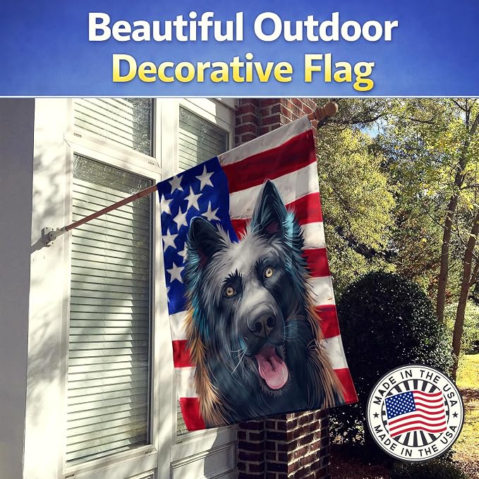 Caroline's Treasures CK6507CHF Dutch Shepherd Dog American Flag House Flag Large Porch Sleeve Pole Decorative Outside Yard Banner Artwork Wall Hanging, Polyester, House Size, Multicolor