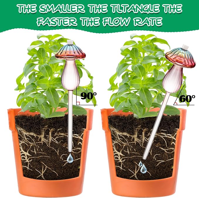 Plant Watering Globes Mushroom, Rainbow Gradient Color Plant Watering Devices, Self Watering Planter Insert, Self Watering Globes - Watering Bulbs for Indoor Plants for Travel Vacation (4 PCS)
