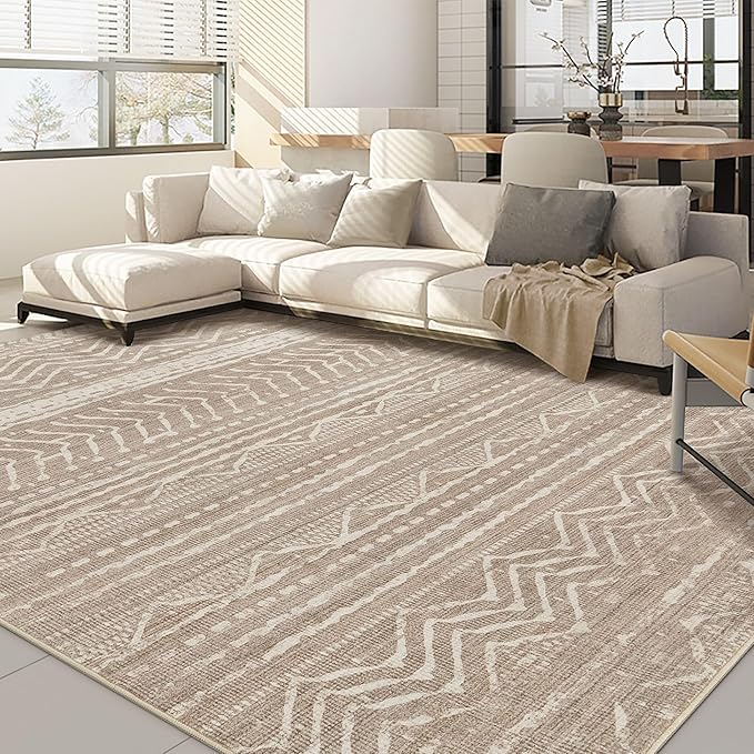 Nakagishi Boho 7x9 Area Rug Living Room Rugs Machine Washable Dark Brown | Soft, Pet & Kid Friendly, Carpet for Living Room/Bedroom/Office/Kitchen/Nursery, Daily Home Decor Stain Resistant Moroccan