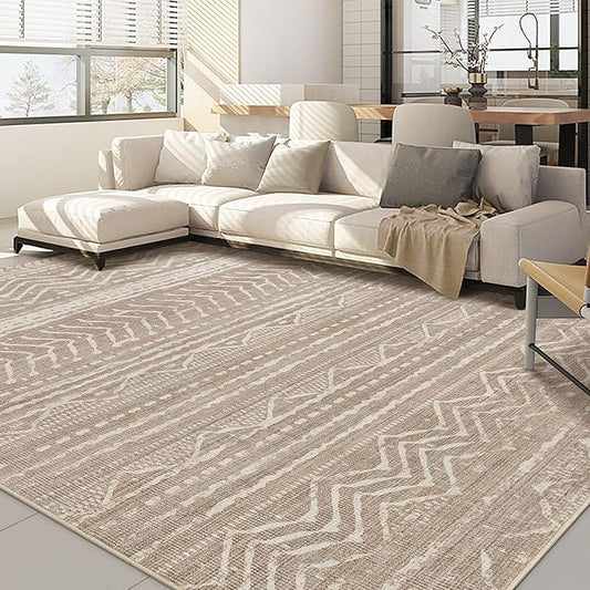 Nakagishi Boho 7x9 Area Rug Living Room Rugs Machine Washable Dark Brown | Soft, Pet & Kid Friendly, Carpet for Living Room/Bedroom/Office/Kitchen/Nursery, Daily Home Decor Stain Resistant Moroccan