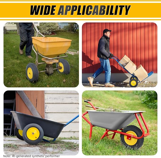 MZREXN 4.80/4.00-8" Tire and Wheel, 16" Pneumatic Wheelbarrow Tire | 5/8"&3/4" Bearing,3"-7"Centered Hub,Fit Hand Truck/Garden Carts/Yard Wagon/Utility Carts/Dolly/Trolley,Yellow 2pcs