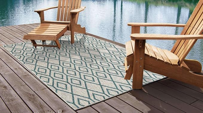 Jill Zarin Outdoor Collection Area Rug - Turks and Caicos (5' 3" x 8' Rectangle Gray Teal/Teal)