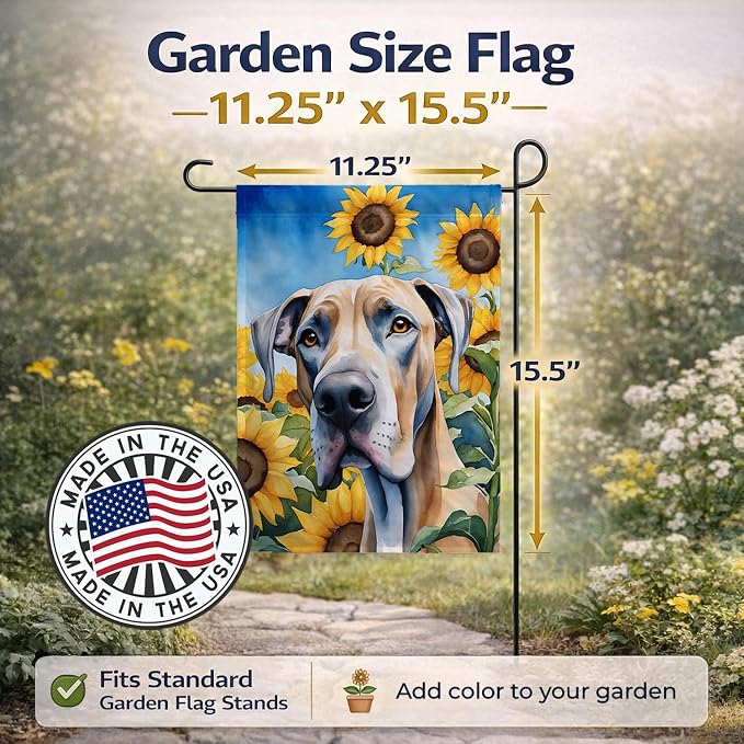 Caroline's Treasures DAC6092GF Great Dane in Sunflowers Garden Flag Mailbox Flag Decorative Yard Flag Banner Outside Patio Artwork Yard Flower Beds, Garden Size, Multicolor