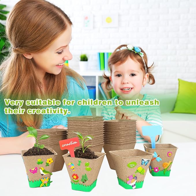 Garden Paper Pot Craft Kit | 40 sets Seed Starter | Spring Summer Kids DIY | Flower Pots Craft Kit For Kids; Earth Day Activities With Paper Pots, Stickers & Labels; Spring Crafts For Earth Day Fun