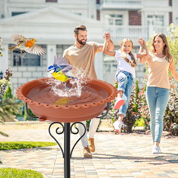 Bird Bath for Outside,40In Vintage Freestanding Bird Baths for Outdoors with Removable Bowl,Bird Baths Feeder with 5 Prongs Base for Garden Patio Yard Lawn Decor (Brown)