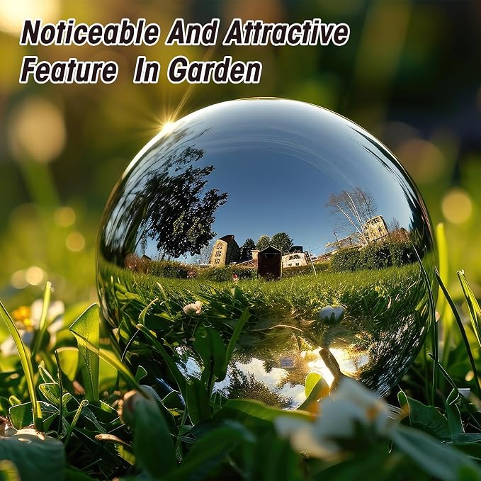 Suzile 2 Pieces 10 Inch Gazing Ball Hollow Gazing Mirror Ball Stainless Steel Garden Globe Gazing Globe Mirrored Surface Polished Ornament Sphere for Garden Outdoor Pool Yard Pond Lawn Home (Silver)