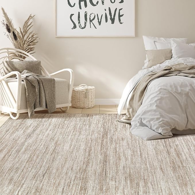Nakagishi 5x8 Area Rugs Living Room: Washable Large Vintage Rug Neutral Non-Slip Soft Stain Resistant Indoor Carpet for Bedroom Nursery Dining Room Office Playroom - Brown-01