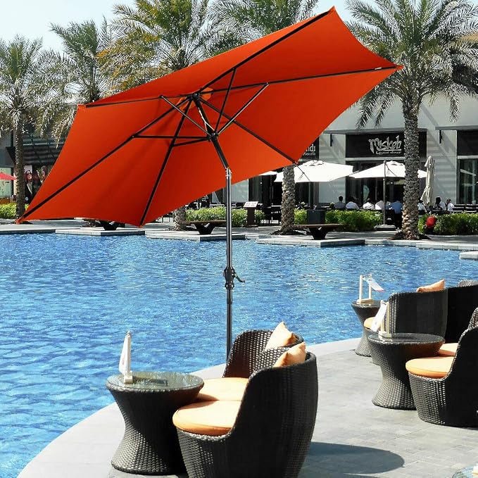 Giantex 10ft Outdoor Patio Umbrella, Market Table Umbrella w/Tilt Adjustment and Crank, 180G Polyester, Garden Canopy for Deck Backyard Pool Indoor Outdoor (Orange)