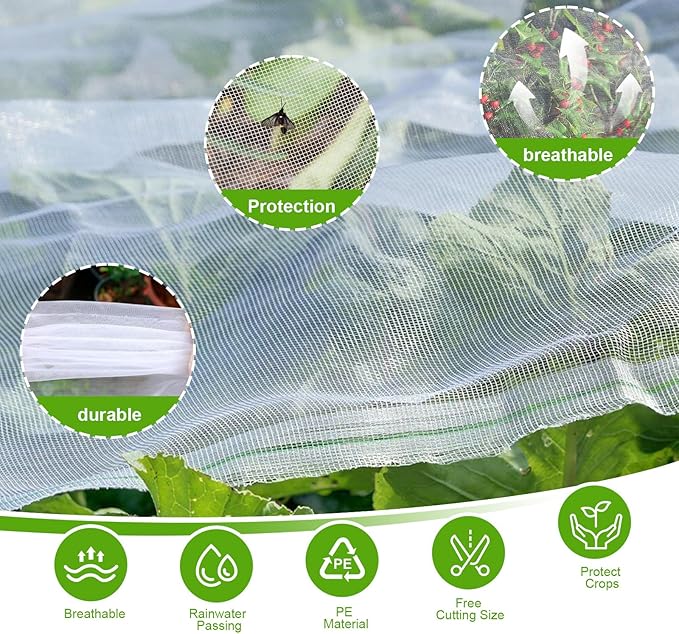 10x35Ft Garden Netting for Raised Bed, Thickened 60 Mesh Bird Netting for Garden Protection, Mesh Insect Row Covers for Plant Pest Barrier Fruits Flowers Crops Greenhouse Protect from Birds Bugs