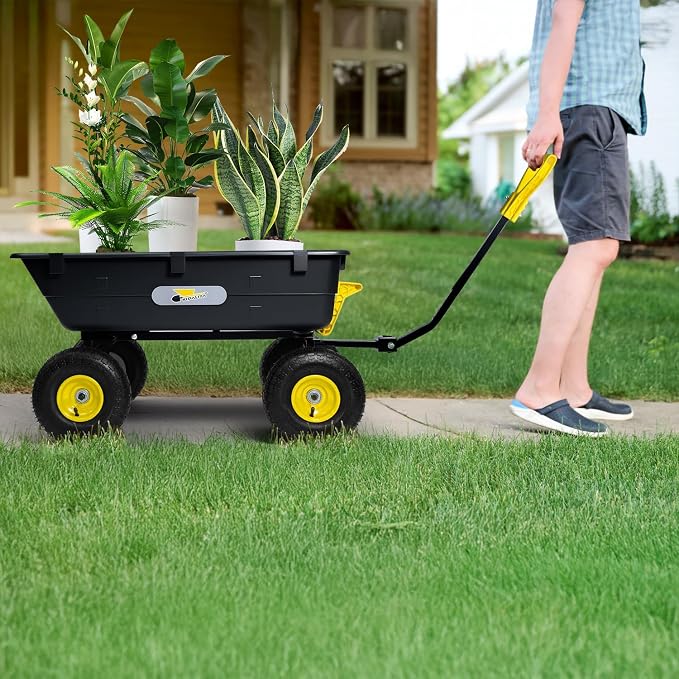 Garden Dump Cart, 5 Cu.Ft. Heavy-Duty Utility Wagon with 950lbs Capacity, 10" All Terrain Tires, 180° Rotating 2-in-1 Convertible Handle, for Yard, Lawn, and Outdoor Use