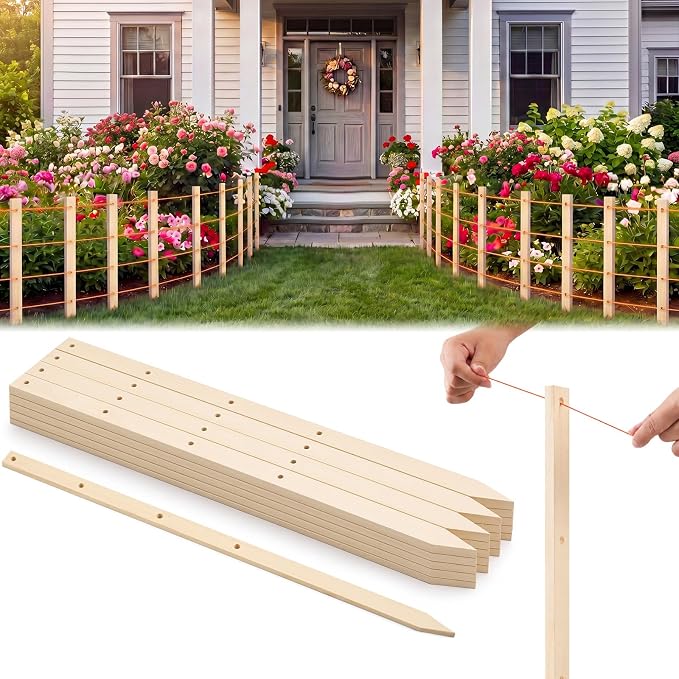Colingmill 20 Pieces Wooden Garden Stakes with Hole 36 Inch Grade and Survey Stakes Wooden Garden and Sign Posts for Plant Support Silt Fence Yard Farm Survey Boundaries Baselines