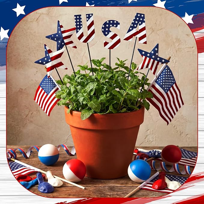 Pickmesh 6 Pcs 12" H Patriotic Outdoor Decor Metal Yard Sign 4th of July Outdoor Decor Red White Blue 250th Anniversary Star USA Flag Garden Stake American Yard Sign for Independence Day Decoration