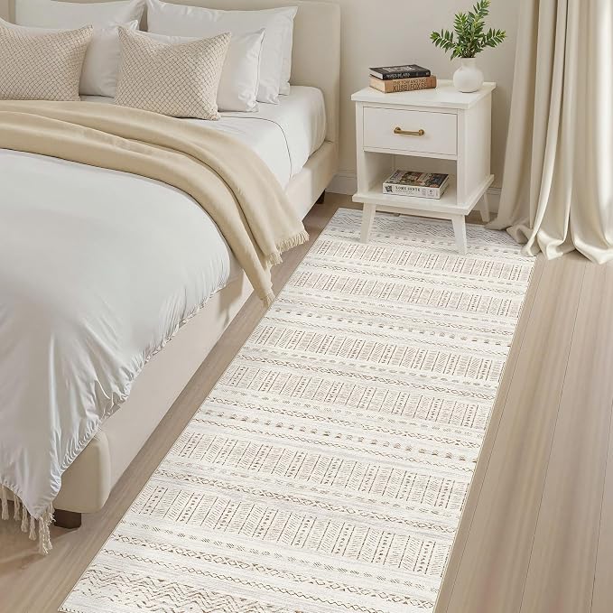 cotiled Hallway 2.6x8 Runner Rugs Washable Boho Rug Brown/Cream | Stain Resistan Indoor Carpet for Entryway Kitchen Laundry Room Bedroom