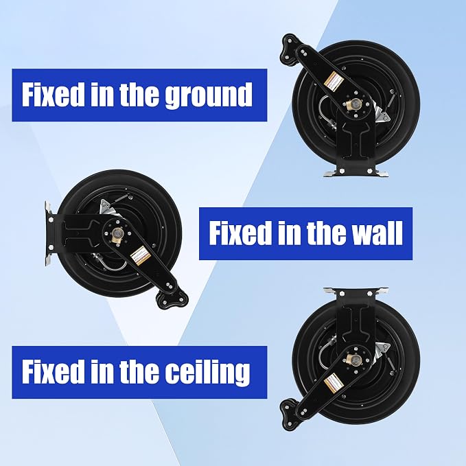 FIXFANS High Pressure Washer Hose Reel for Water/Air/Oil, 50 FT X 3/8" or 100 FT X 1/4" Steel Dual Arm Auto-Retractable Power Wash Hose Reel, Heavy Duty Hose Reel 4000 PSI