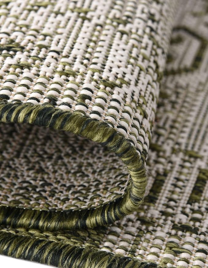 Unique Loom Outdoor Aztec Collection Area Rug - Coba (10' Square, Green/ Ivory)