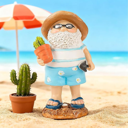 Teaeeno Funny Garden Gnome with Cactue, Funny Gnome Figurine, 8 Inch Depth Lawn Statue, Yard Art Statue, Garden Yard Lawn Backyard Ornament Decor,Home, Lawn, Patio, Animal Ornament for Women Gifts
