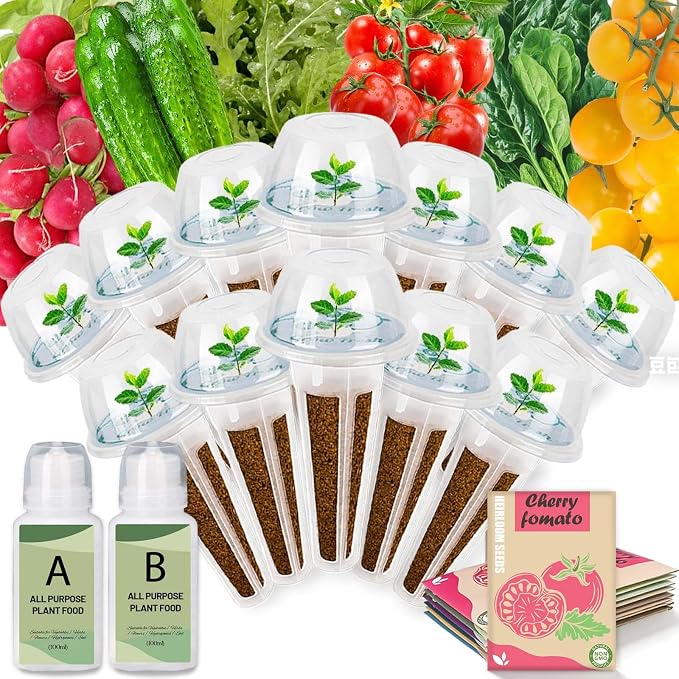 Salad Seed Pod for Aerogarden - 12 Fruit Hydroponic Refill Grow Pods with 6 Packets Seeds of Mini Cucumber, Arugula, Spinach, Cherry Radish & Tomato for Most Hydroponic Systems Ahopegarden, LETPOT