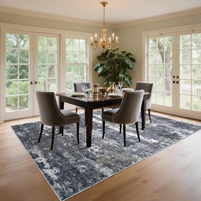 ROYHOME Abstract Rugs 6x9 Grey Brown | Non Slip Non Shedding Low Pile Stain Resistant Rug for Entryway Kitchen Bedroom