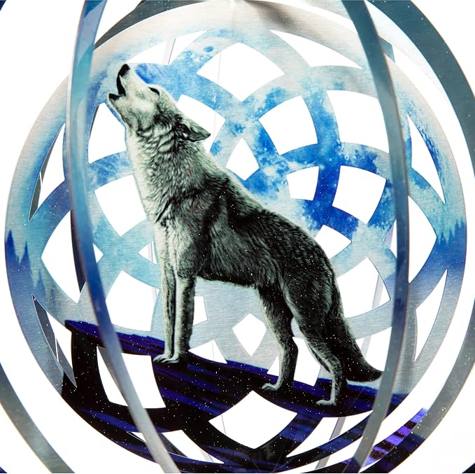VP Home Wolf Dreamcatcher Kinetic Wind Spinner for Yard and Garden Wind Spinner Outdoor Metal Large Hanging Wolf Decor 3D Garden Art Wind Sculpture Spinners