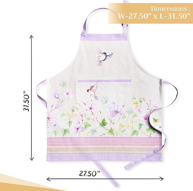 Maison d' Hermine Aprons for women with Pocket 100% Cotton (27.50"x31.50") | Adjustable Neck Strap & long ties Apron Men Chef Wedding Cooking Gardening Server Maid