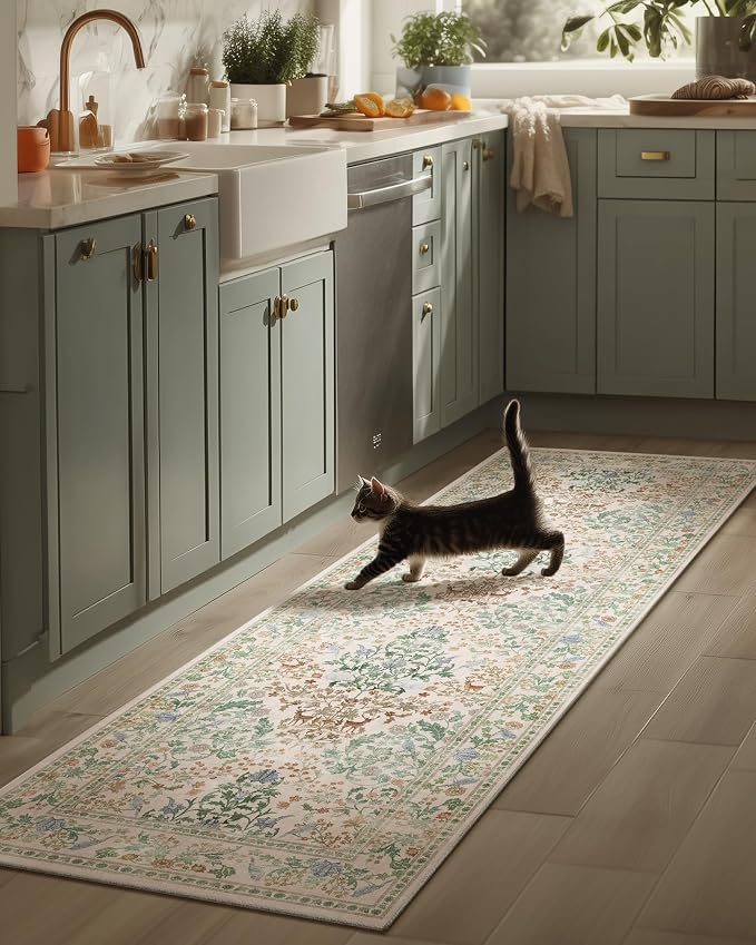 Runner Rug Washable Kitchen Runner: 2'x 6' Rug Runners for hallways Stain Resistant Non Slip Low Pile Soft Carpet Runners for Bedroom Hallway Entryway Indoor Beside Bathroom Living Room Farmhouse