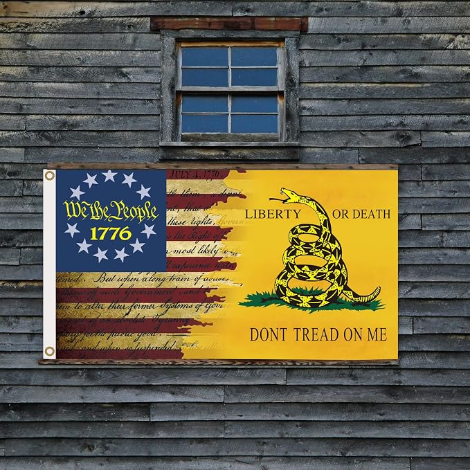 Don't Tread On Me Flag 3x5 Ft, Gadsden Dont Tread On Me Flags Banner, Double Printed USA American Rattlesnake Garden Flag Outdoor With UV Fade Proof