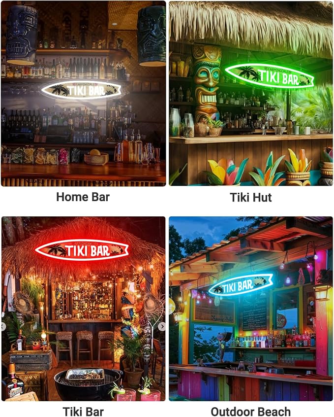 Custom Tiki Bar Neon Sign, Personalized UV Printing Tiki Coconut Tree LED Signs, Bar Neon Lights Customizable for Home Pub Man Cave Lounge Pool Party Summer Decor Outdoor, Men Dad Gifts