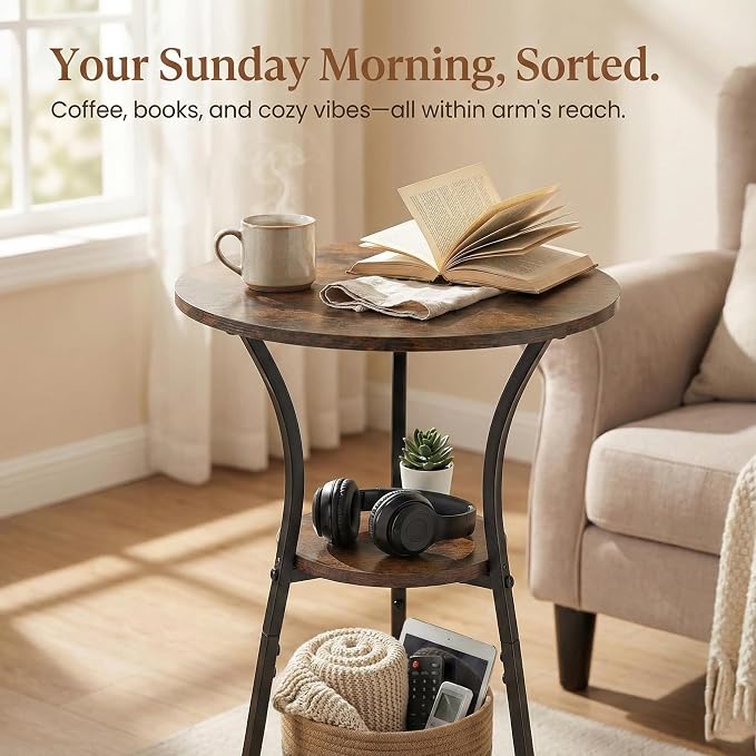 Dulcii Small Round End Table for Narrow and Small Space, 3-Tier Round Accent Couch Beside Table, Modern Side Table Corner Sofa Table Nightstand for Living Room Bedroom