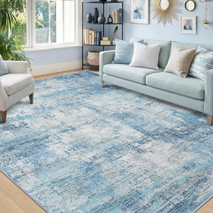 RELEANY Washable 6'x9' Abstract Area Rug for Living Room Teal Blue | Carpet for Bedroom, Kitchen, Office, Hallway and Entryway, Printed Pattern, Non‑Slip, Soft, Stain‑Resistant, Easy to Clean