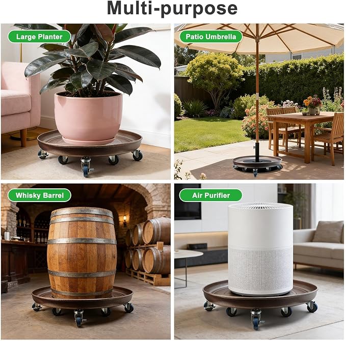 1 Pack 23 Inch Metal Plant Caddy With Lockable Wheels,Plant Stand Dolly for Heavy Planter,Wheeled Planter Saucer Tray,Rolling plant stand,Heavy-Duty Plant Caddy for Indoor and Outdoor(Copper)
