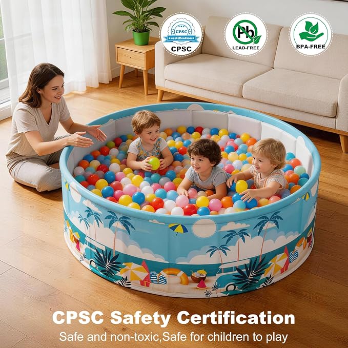 Foldable Kids Pool Hard Plastic Collapsible Deep Kiddie Pool Small Toddler Pools for Swimming, Backyard Dog Pool (Beach Party 47.2"x17.7")