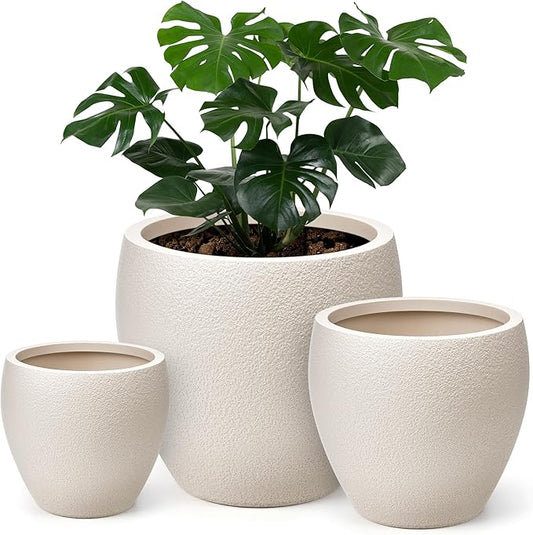 homenote Flower Pots 14.5/12/9.6 Inch,Large Plant Pots Indoor with Drainage,Plastic Pots for Plants,Garden Pots for Outdoor,Large Planters for Indoor Plants,Big Plastic Planter,Off-White(3 Pcs)