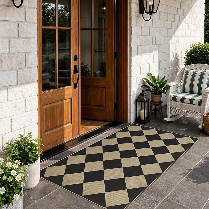 UERMEI 3x5 Outdoor Jute Area Rug Patio Farmhouse Black Brown | Indoor Outdoor Washable Non Slip Pet Friendly Carpet for Door Mat Area Rug for Patio Bedroom Living Room Kitchen Porch