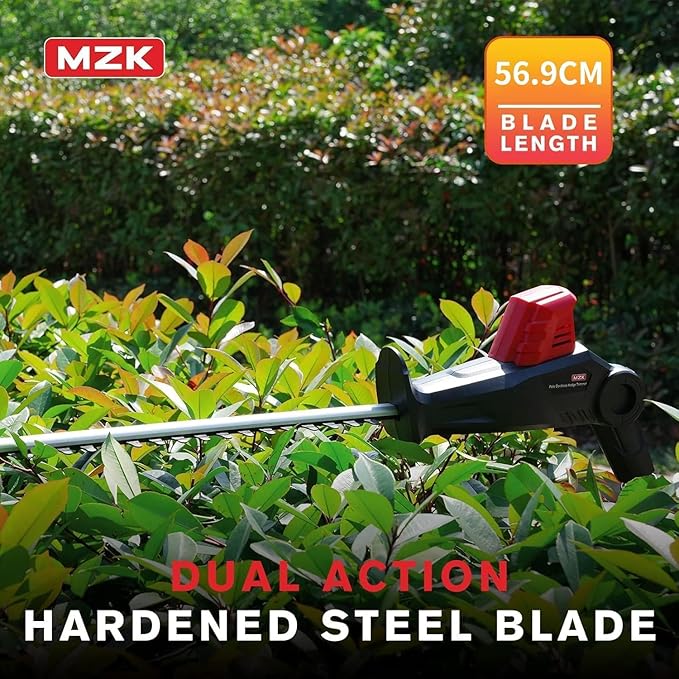 MZK 20V MAX 23-inch Cordless Pole Hedge Trimmer Attachment, 8-Feet Reach, Electric Hedge Trimmer with Extension Pole, Multi-Angle, for Garden Lawn Trimming(Two Batteries and Charger Included)