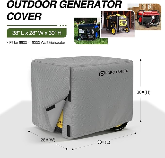 Porch Shield Waterproof Universal Generator Cover 38 x 28 x 30 inch - for Most Generators 5500-15000 Watt, Gray