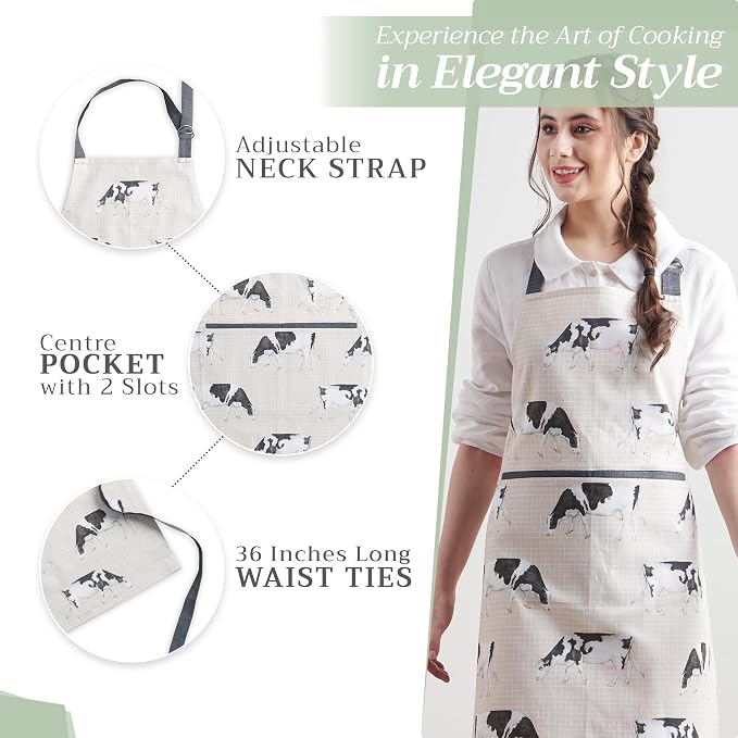 Maison d' Hermine Aprons for women with Pocket 100% Cotton (27.50"x31.50") | Adjustable Neck Strap & long ties Apron Men Chef Wedding Cooking Gardening Server Maid