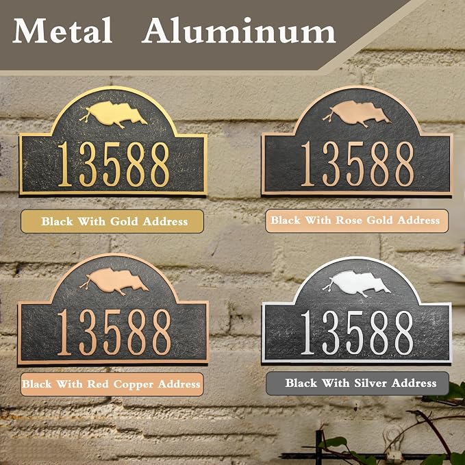 Address Sign Lawn Mounted - Custom House Number Sign with 2 Solid Metal Stakes,Address Numbers for Outside House,Yard,Garden,Grass,Ground,Drive Way,Lawn,13'' x 7.7''